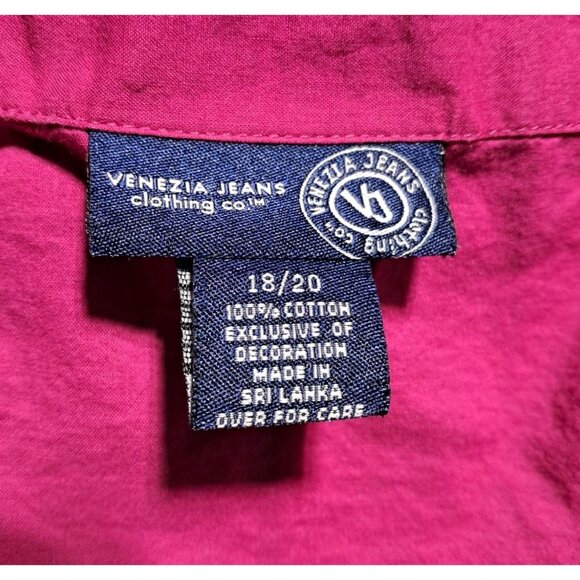 Venizia Jeans Womens Magenta Long Sleeve Blouse Size 18/20 100% Cotton Embroider - Picture 2 of 6
